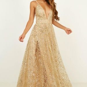ISO Showpo. Eternal Sunshine Maxi in Gold Sequin